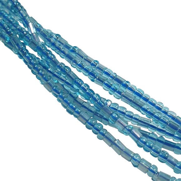 Blue Beaded Multi Strand Necklace Lobster Clasp Adjustable 17" to 19" Length - Picture 5 of 5